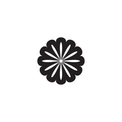 A bold, symmetrical flower icon with a stylized, circular petal arrangement. The design uses geometric precision and clean lines to form a visually balanced floral motif. Ideal for logos, wellness bra