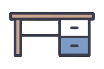 Flat Office Desk Icon, Vector Illustration of Study Table with Drawers