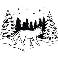 Mystical wolf silhouette designs in nature scenes with spiritual, emotional and tribal elements vector illustration