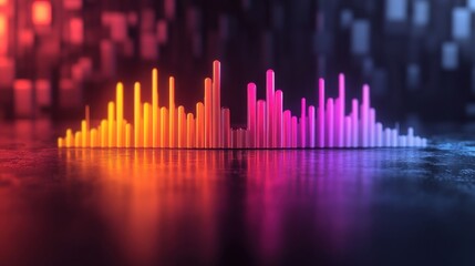 Colorful Sound Wave Visualization with Bright Neon Bars on Dark Background for Digital Music and Technology Themes