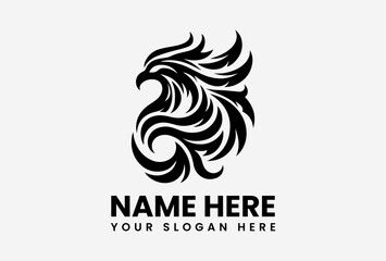 Minimalist black phoenix bird logo vector, wide wings mythical firebird design with clean and modern style