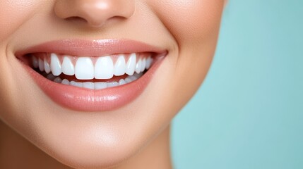 Obraz premium Featuring a bright smile and gleaming teeth, this close-up portrait accentuates dental care and the connection between health and personal confidence in a visual format.