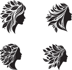 Stylized Woman Profile with Nature-Inspired Hair Design
