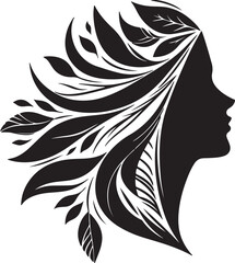 Stylized Woman Profile with Nature-Inspired Hair Design
