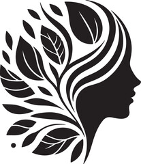 Stylized Woman Profile with Nature-Inspired Hair Design
