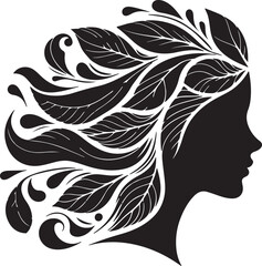 Stylized Woman Profile with Nature-Inspired Hair Design
