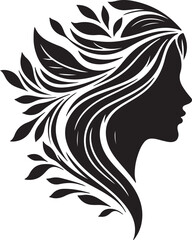 Stylized Woman Profile with Nature-Inspired Hair Design
