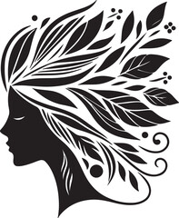 Stylized Woman Profile with Nature-Inspired Hair Design

