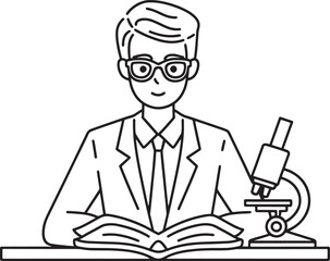 cartoon professor with a book