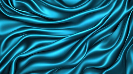 Obraz premium A close-up of smooth, shimmering turquoise fabric, displaying elegant folds and texture, creating a luxurious and vibrant appearance.