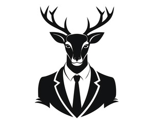 deer in a suit business logo icon design, isolated on white background