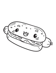 Happy Kawaii Burger Cartoon – Cute Fast Food Coloring Page for Kids