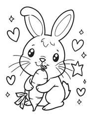 Kawaii Bunny Holding Carrot Coloring Page