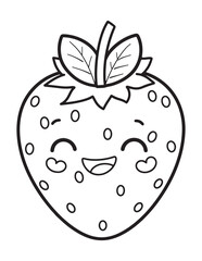 Smiling Kawaii Strawberry – Cute Fruit Cartoon Coloring Page