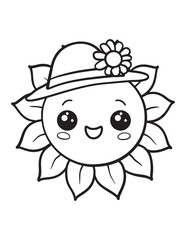 Fototapeta premium Cute Kawaii Sunflower – Cheerful Cartoon Flower Coloring Page