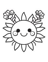Cute Kawaii Sunflower – Cheerful Cartoon Flower Coloring Page