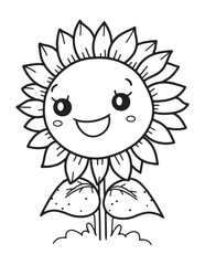 Cute Kawaii Sunflower – Cheerful Cartoon Flower Coloring Page