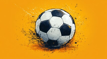Naklejka premium Soccer Ball in Motion with Dynamic Splash Effect on Bright Yellow Background