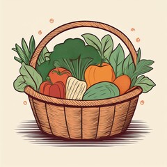 A vibrant basket filled with fresh vegetables and leafy greens.