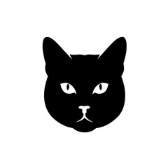 Minimal cat head icon in solid black silhouette with sharp ears and elegant facial outline