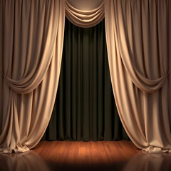 Medium long shot of living room with cozy retro interior with big sofa, wardrobe, table and kitchen in background