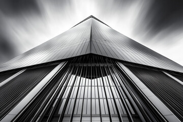 Modern skyscraper architecture black and white photo dramatic lines and shadows urban building design