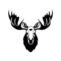 Minimal vector black silhouette icon of a moose head with broad antlers and thick snout in flat style