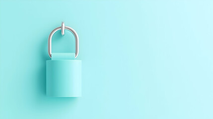 Fototapeta premium Pastel Blue Padlock on Light Blue Background