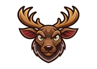 Fototapeta premium Flat and Minimal Cartoon Moose head mascot logo design, isolated on white background