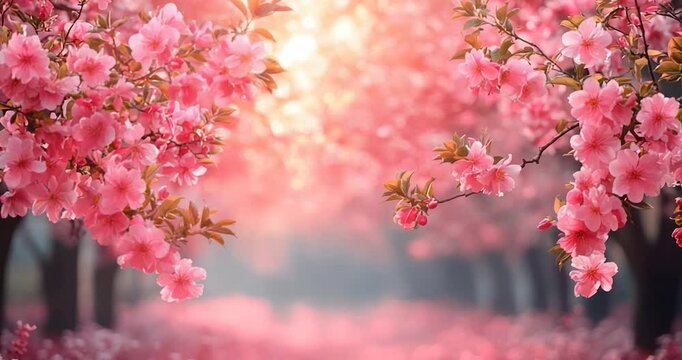 Pink blossoms pathway springtime