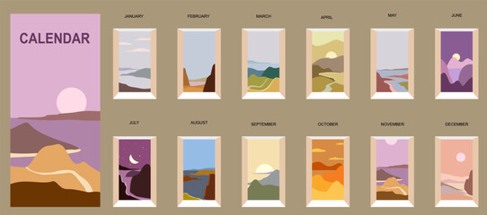 Monthly template Calendar landscape natural background