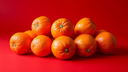 Bright juicy mandarin oranges on red background studio shot food ripe diet life peel fruit fresh