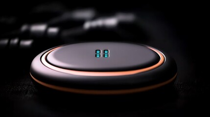 Modern wireless charger on a dark surface, with cables in the background creating a tech ambiance