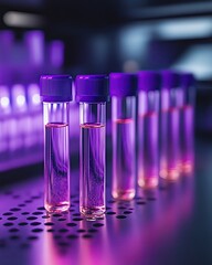 Colorful test tubes filled with liquid solutions.