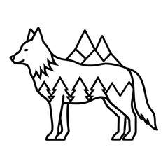 Mystical wolf silhouette designs in nature scenes with spiritual, emotional and tribal elements vector illustration