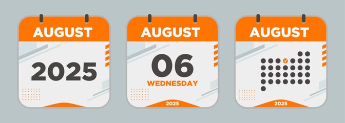 Modern Calendar icon. August. 2025 6 day. The concept of waiting for an important date. Day calendar with date August 6. Cheklist day calendar. Vector illustration.