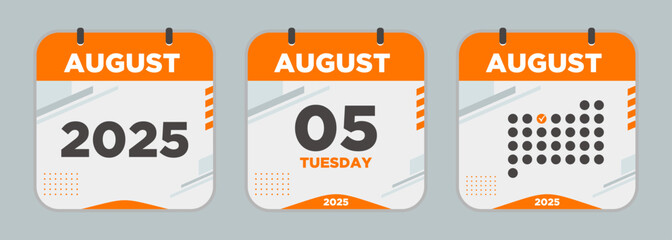 Modern Calendar icon. August. 2025 5 day. The concept of waiting for an important date. Day calendar with date August 5. Cheklist day calendar. Vector illustration.
