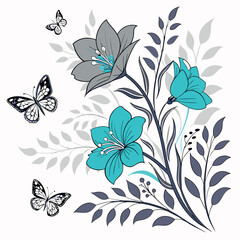 Seamless floral pattern with vintage flowers, leaves, and butterflies for a decorative textile design