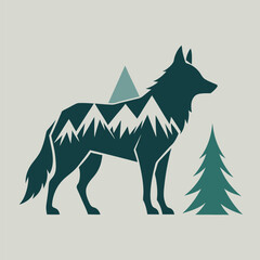 Mystical wolf silhouette designs in nature scenes with spiritual, emotional and tribal elements vector illustration