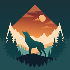 Mystical wolf silhouette designs in nature scenes with spiritual, emotional and tribal elements vector illustration © Prodeep