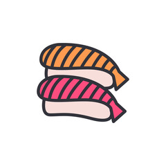 Sushi colored icons, minimalist vector illustration ,simple transparent graphic element .Isolated on white background