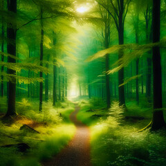 Fototapeta premium Forest Path with Green Trees 