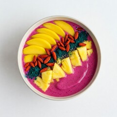Vibrant Smoothie Bowl: A Healthy Delight of Dragon Fruit, Mango, and Toppings, Perfectly Blending Nutrition with Visual Appeal.
