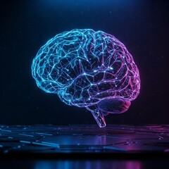 Neural Connections: An Electrifying Visualization of a Brain Rendered with Neon Lines, Illustrating the Interplay of Technology and Thought.