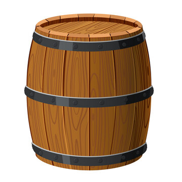 Cartoon wooden barrel. Oak container for storage of wine, beer, whiskey