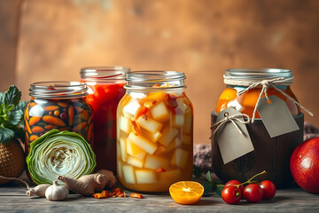 Homemade Preserves and Pickled Vegetables in Jars