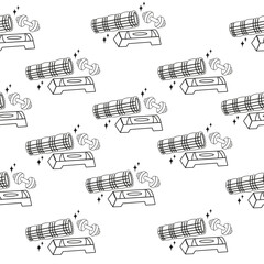 Seamless outline pattern with sports equipment with lettering