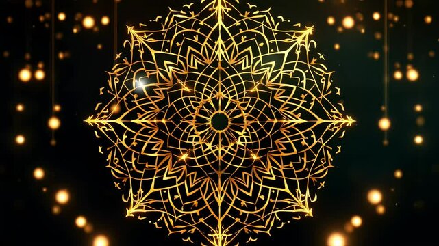 Luxurious Golden Mandala Design with Sparkling Lights
