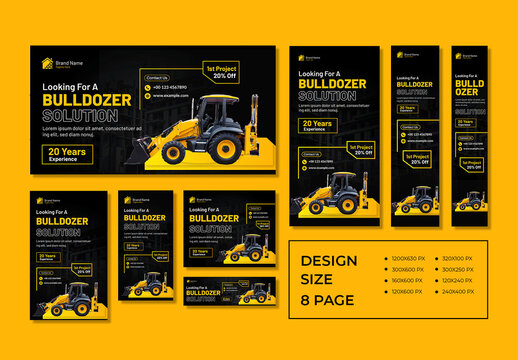 Construction Bulldozer Solution Web Banner Template Set