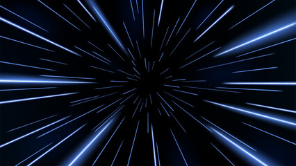 Blue Rays Zoom in Motion Effect, Speed Light Color Trails, Vector Illustration